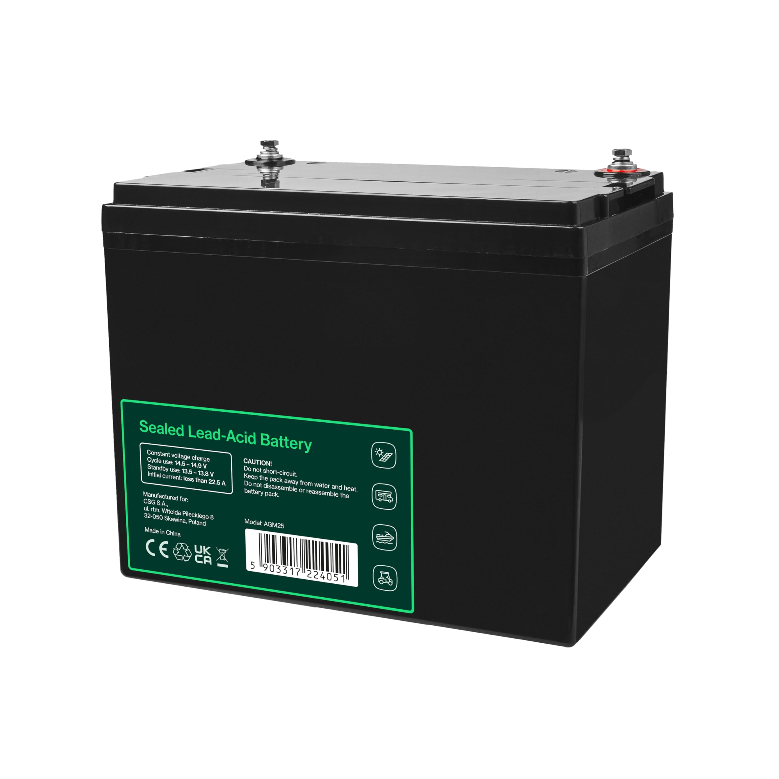 GreenCell AGM Battery 12V 75Ah Lead Acid Sealed VRLA No Maintenance Rechargeable Replacement Batteries Children's Toys Alarm Fail Scales Fence