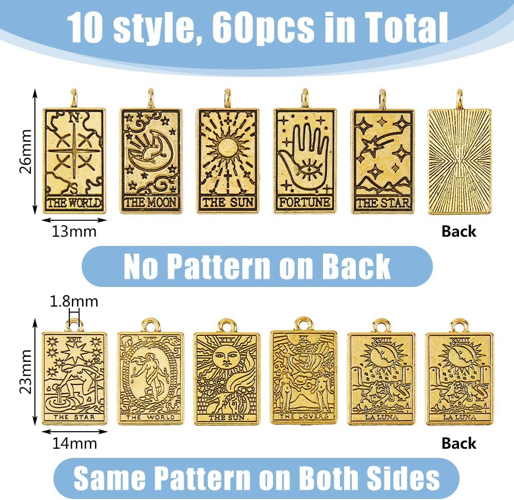 DICOSMETIC Tarot Charms Bulk Tibetan Style Alloy Pendants Vintage Assorted Tarot Card Pendants Rectangle Charm with Tarot Pattern Antique Silver Good Luck Amulet Pendant for DIY Necklace Jewelry Making - Image 2