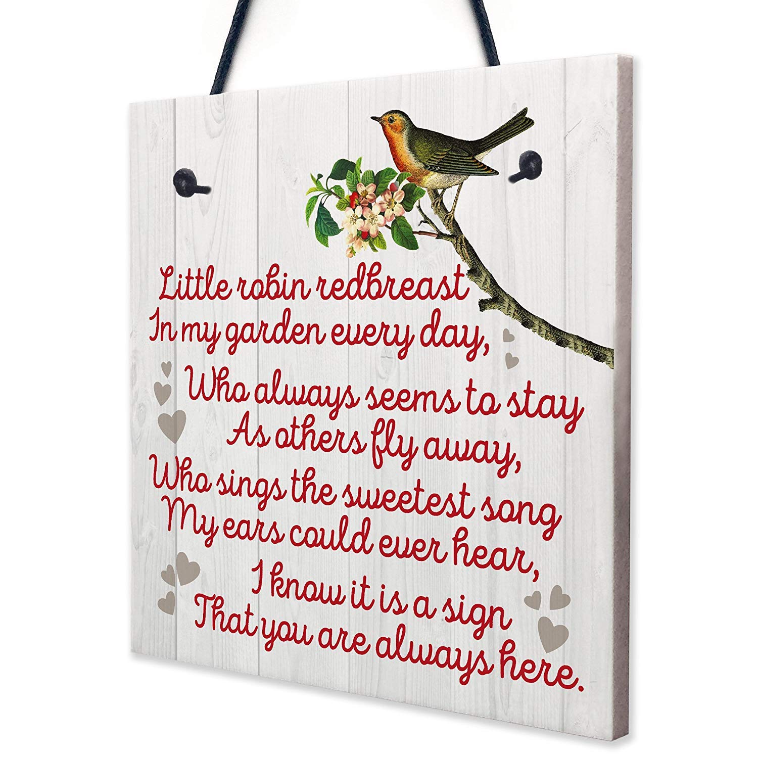 Red Ocean Robin Redbreast Memorial Bereavement Family Love Hanging Plaque Grave Gift Sign