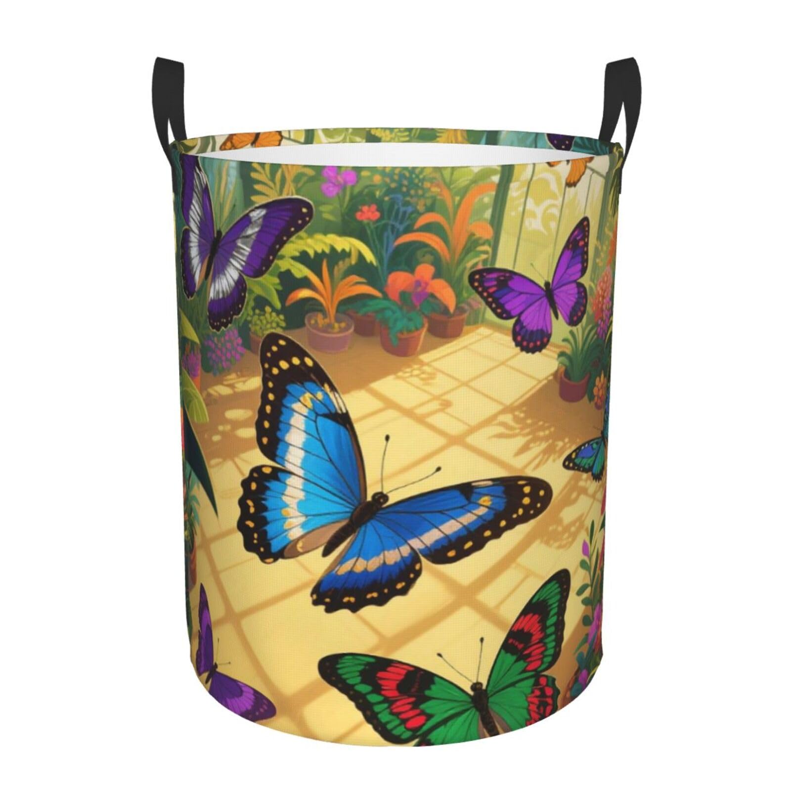 Aesthetic Butterfly Laundry Basket Foldable With Handles, Waterproof Laundry Hamper Oxford Cloth Dirty Clothes Storage Basket Bag for Bathroom Bedroom Nursery Dorm Toys Storage Bin Organizer Medium