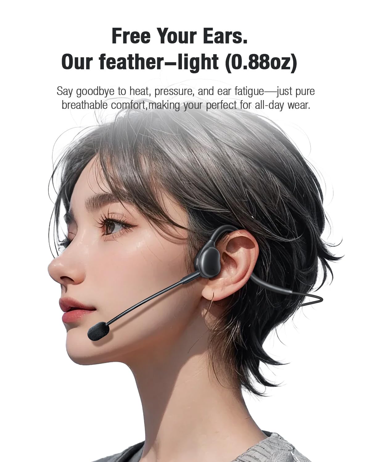 Écouteurs ouverts avec microphone amovible, câble cristal, 3,5 mm + contrôle audio filaire USB - Noir