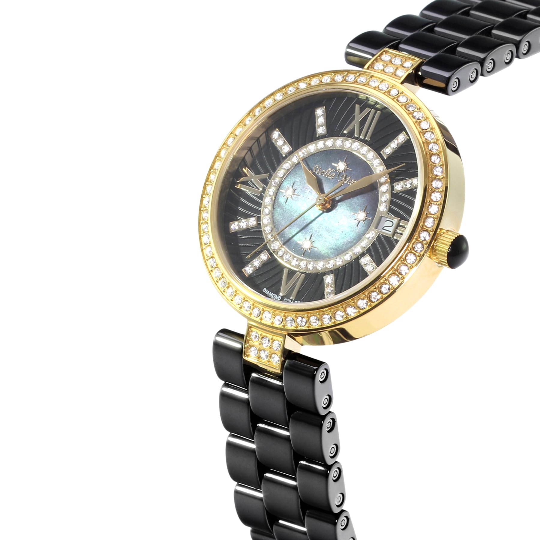 Stella Maris Damen Armbanduhr - Analog Quarz - Premium Keramik Armband - Perlmutt Zifferblatt - Diamanten und Swarovski Elemente - STM15SM6