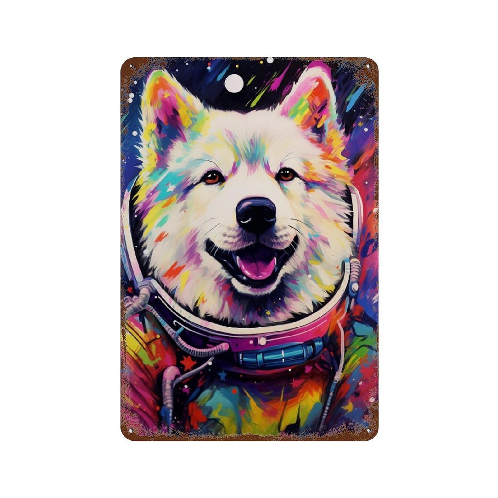 Garage Style Cosmic Canine Explorer-1 Rust Effect Tin Sign 11.8"x7.9", Rustic Home Decor for Bar And Workshop