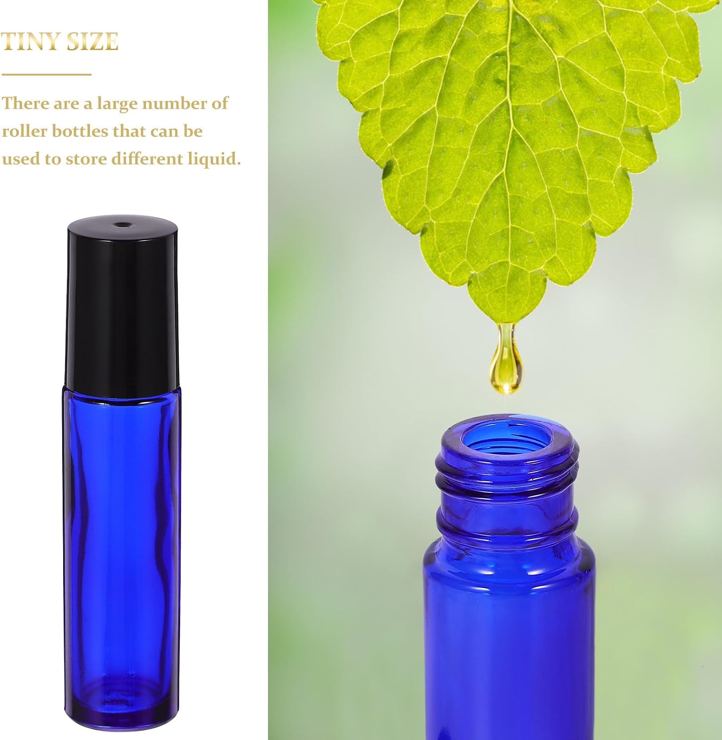 BETOOKY 24pcs 10ml Blue Metal Ball Essential Oil Roll on Bottles Glass Refillable Roller Bottles for Travel and Aromatherapy