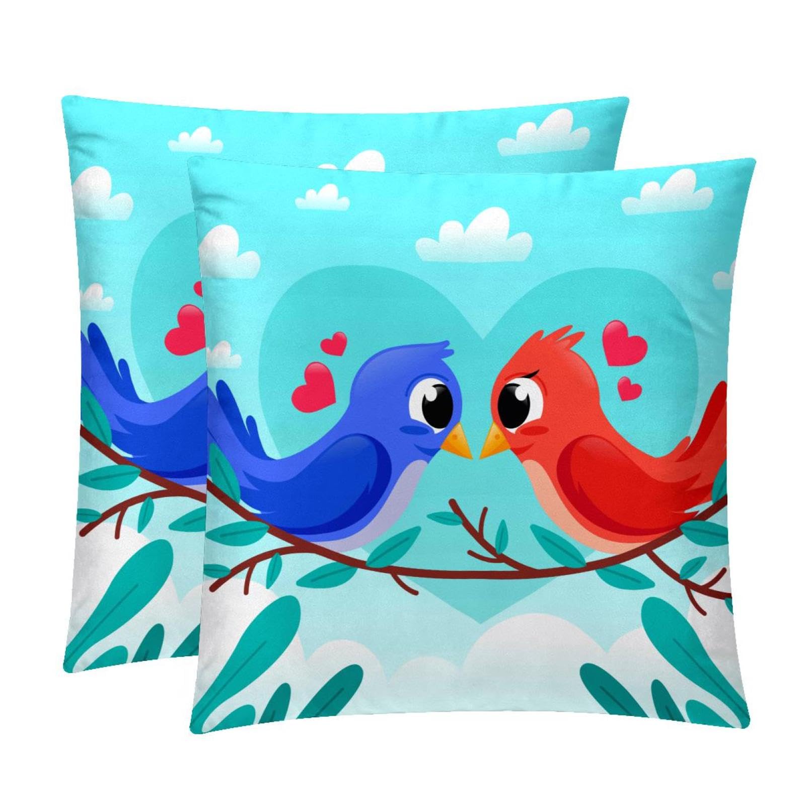 TDGKPZ Cute Birds Throw Pillow Covers 2 Pack Pillowcases Soft Cozy Pillow Cases For Couch Bed Sofa 40x40cm
