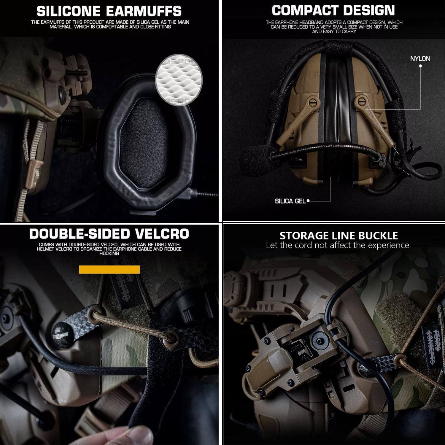 Auriculares tácticos para Casco con Bluetooth y con micrófono Desmontable, Auriculares con reducción de Ruido, Orejeras de Tiro, Orejeras de protección auditiva para Caza y Tiro,Black