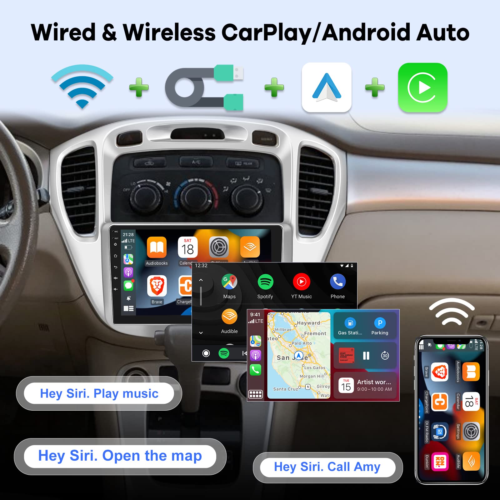[2G+32G] Car Radio for Toyota Highlander 2000-2007, 9 inch Android 11 Touch Screen Car Stereo, Apple Carplay/Android Auto/1080P/Hi-Fi Audio/Bluetooth/WiFi + AHD Backup Camera + MIC