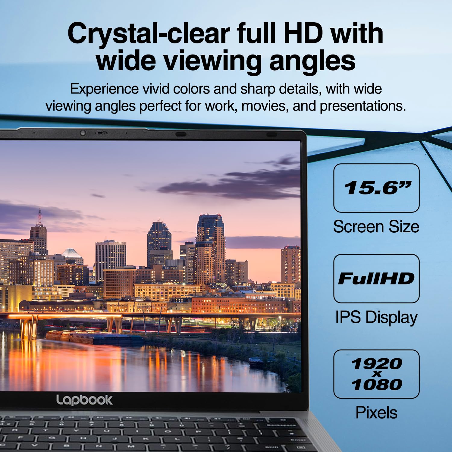15.6" Full HD Laptop - 16GB RAM 512GB M.2 SSD, Windows 11 Home, Dual-Band WiFi, Integrated Webcam - S15 N6 Quad-Core, 15 Inch Lightweight Laptop — view 4