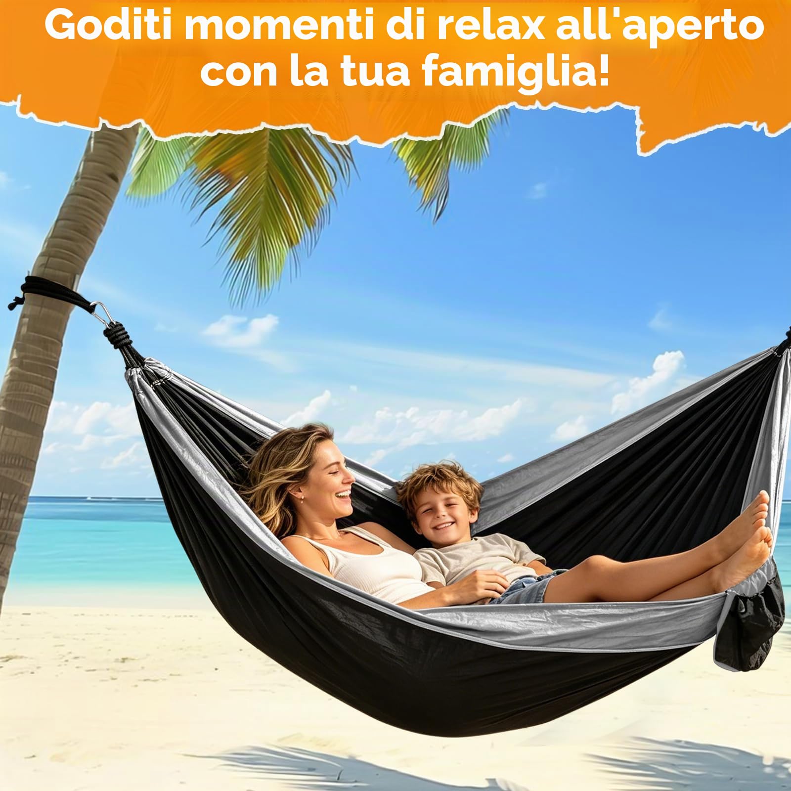 Amaca Campeggio Ultraleggera, Capacità di Carico 300kg, 270 x 140 cm in Nylon Paracadute Traspirante, con Cinghie Rispettose degli Alberi, Moschettoni & Borsa da Viaggio, per Giardino, Trekking