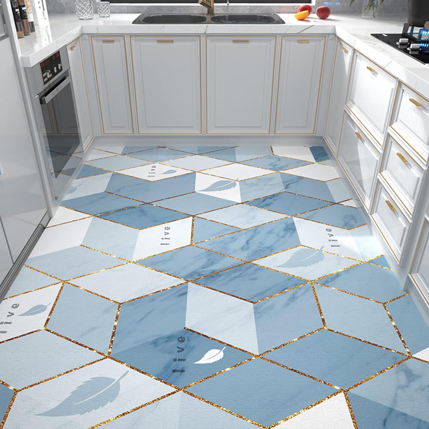 Tuokus」玄関マット キッチンマット カーペット 足ふきマット 北欧 花柄 耐磨耗性 抗菌防臭 滑り止め 室内 屋外 泥落とし おし 台所マット キッチンマット 玄関マット カラー 足ふきマット おしゃれ 床保護マット 滑り止め 60*180cm 防油 防臭 防ダニ