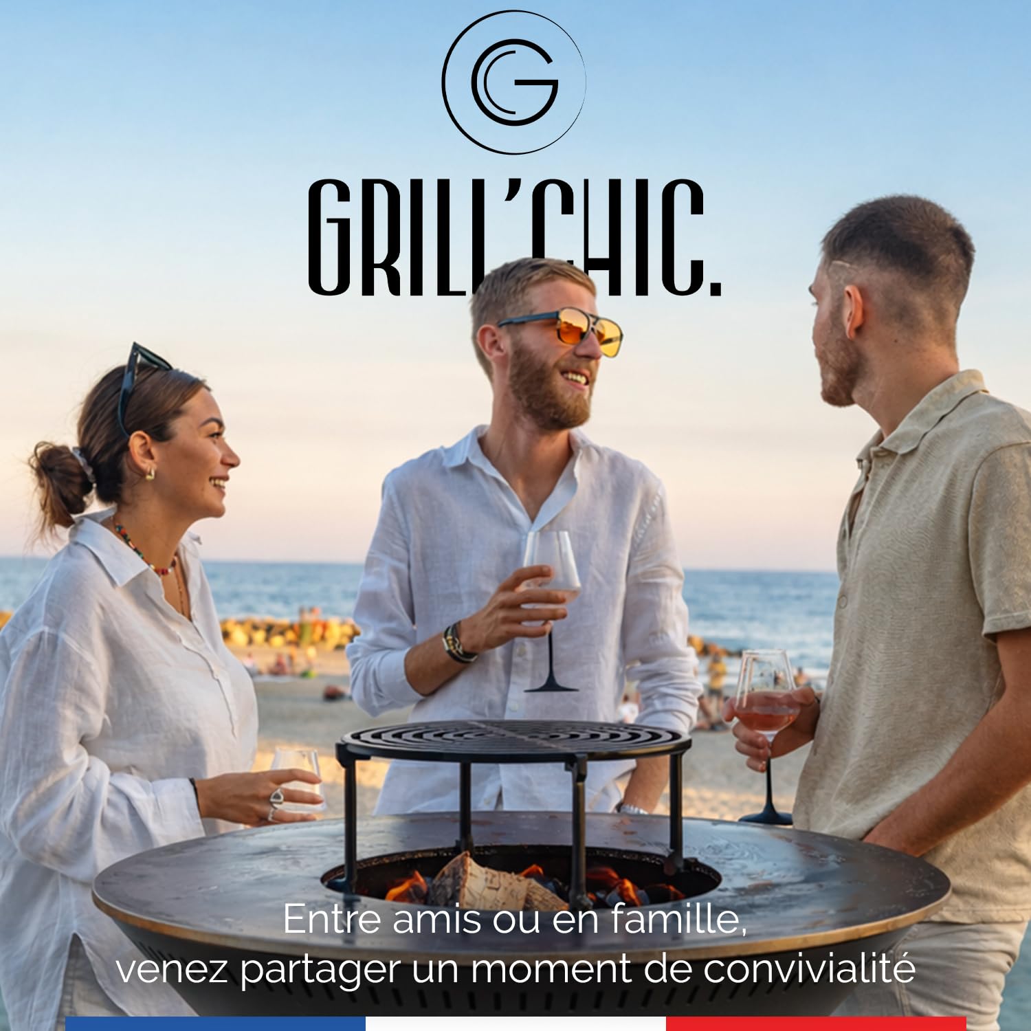 GRILL'CHIC - Pack Privilège Brasero Cévenol Corten Bois Carré - Simple Cuve - Avec Bâche + Grille + Stop Food Inclus - À Assembler - Fabriqué en France - 74 L x 74 P x 89 H cm