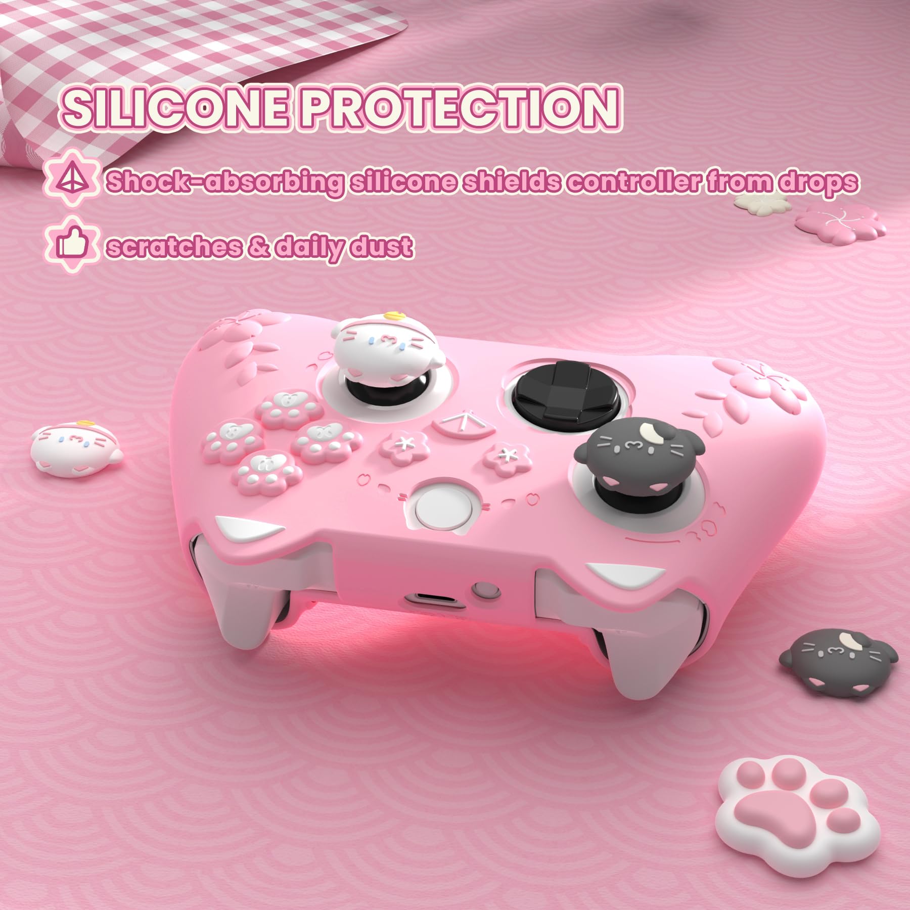 PlayVital Etui ochronne do Xbox Series X S Akcesoria do kontrolera Silikonowe etui z Joystickiem i naklejkami na kontroler Xbox Core Shell Skin Pink