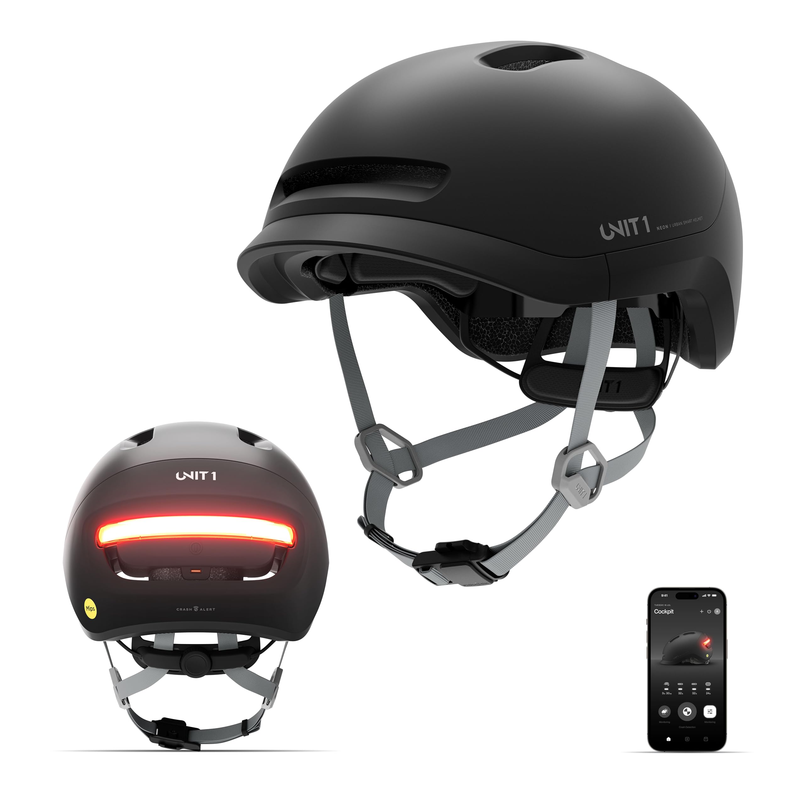 UNIT 1 NEON MIPS Smart Bike Helmet with Rear LED Light, Turn Signals, Brake Light & App Connectivity | MIPS Cycling Helmet for Urban Commuting, Road Cycling & E-Bike Riders