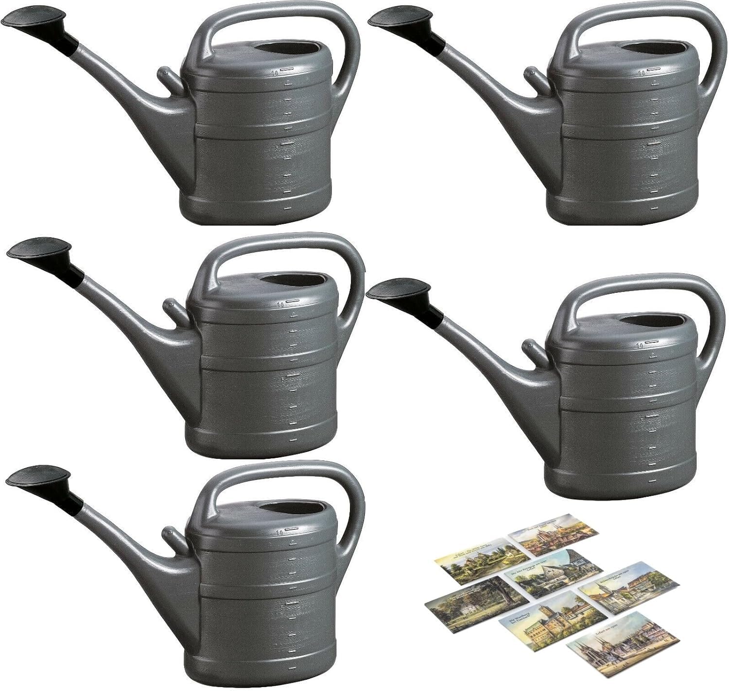 5X Gießkanne 10L ANTHRAZIT + 1x BILDMAGNET! Blumenkanne Kunststoff für groß & klein Garten & Zimmerpflanzen Gießkannen Gieskanne Gieskannen Giesskanne 10 L Liter Watering Can Gieskannen10Liter lr