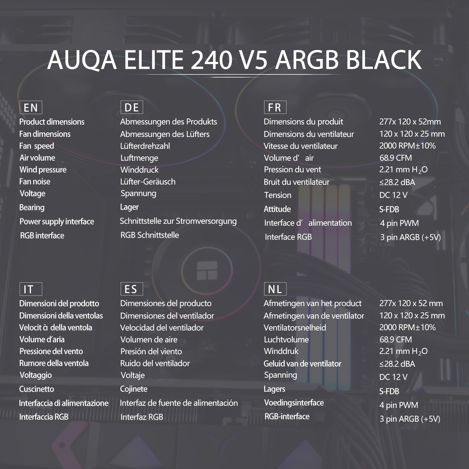 TR-Thermalright Aqua Elite 240 V5 ARGB Black Refroidisseur liquide pour processeur, refroidissement AIO, double ventilateur PWM, ARGB 2000 tr/min, pour AM4/AM5, Intel LGA1851/1700/115x/1200, noir