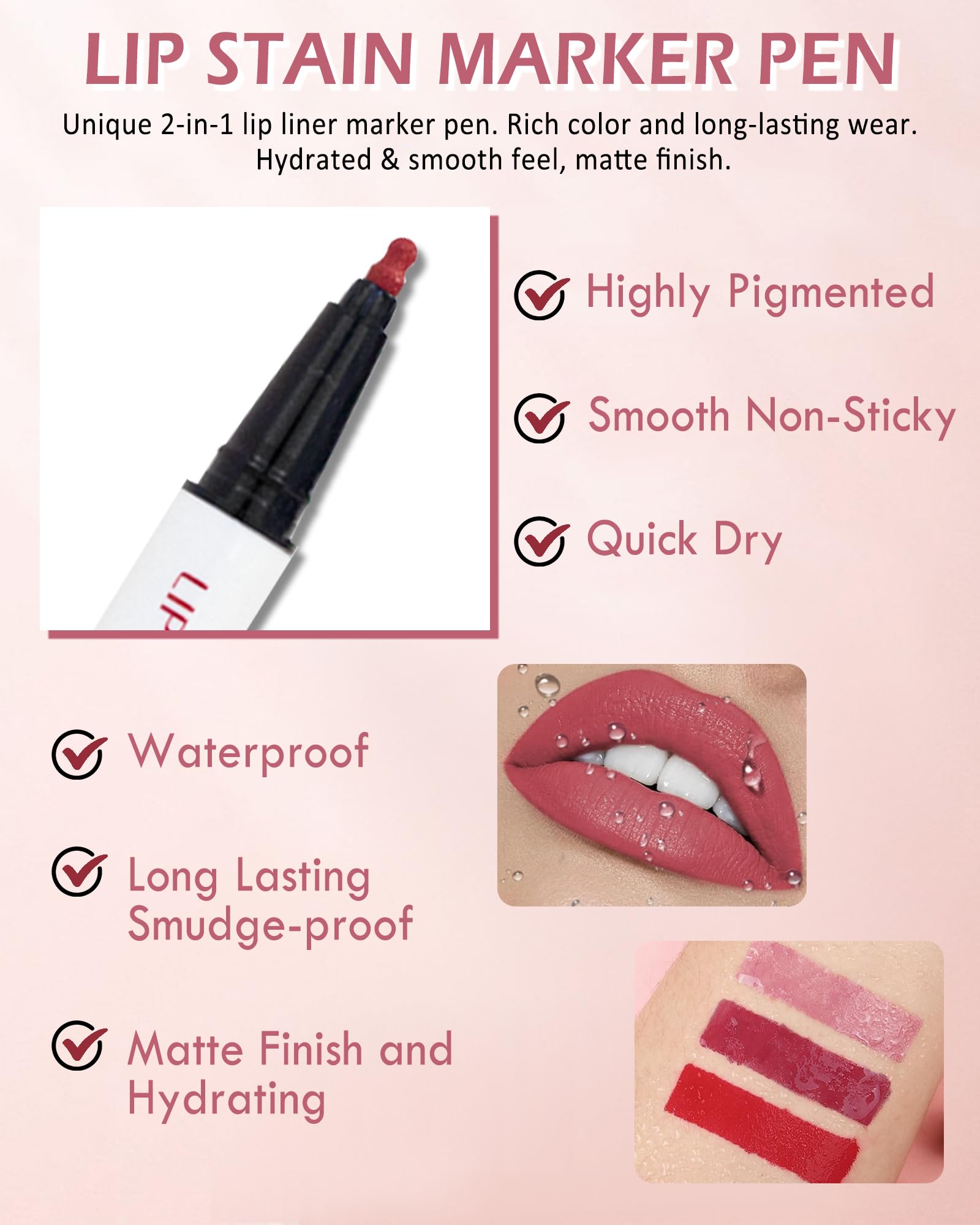 Matte Lip Liner-2Pcs, 2 in 1 Brown Beige Liquid Lipliners Pencil & Lip Stick - Image 3