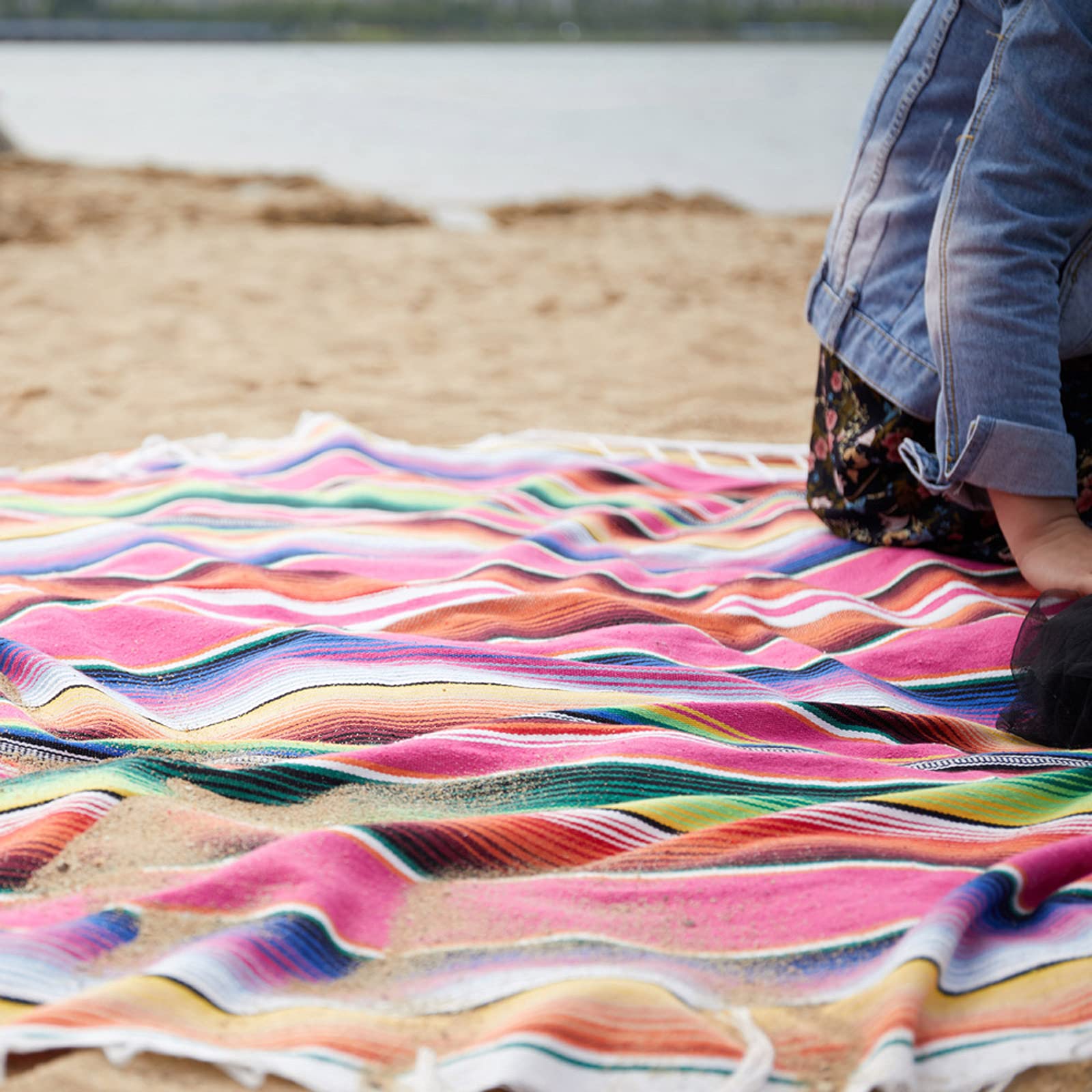 Meksykański koc, koc plażowy koc parkowy meksykańskie koce i narzuty wysokiej jakości koc do jogi koc plażowy na piknik na zewnątrz kemping podróż