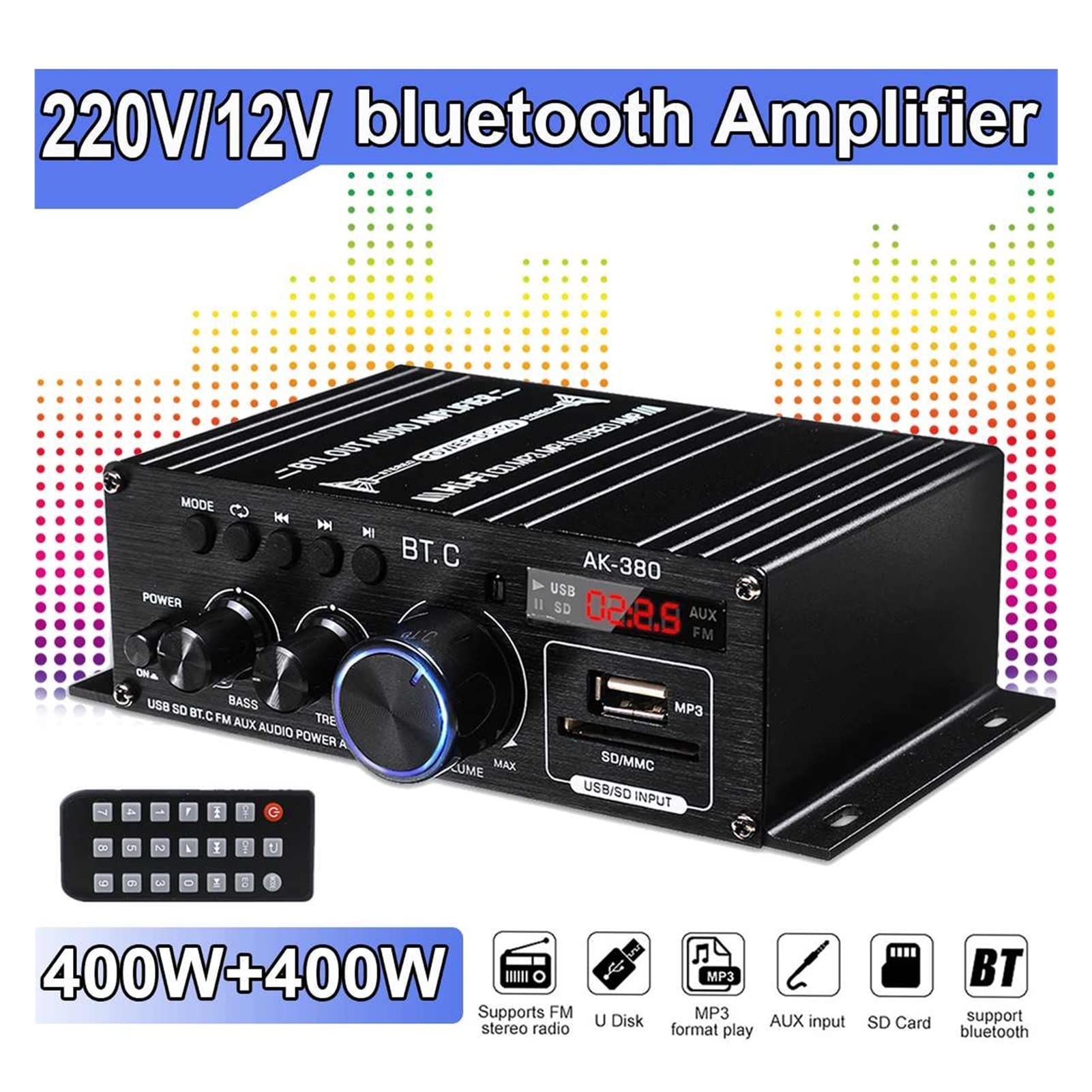 Amazon.co.jp: 多機能オーディオアンプ AK380デジタルアンプステレオ