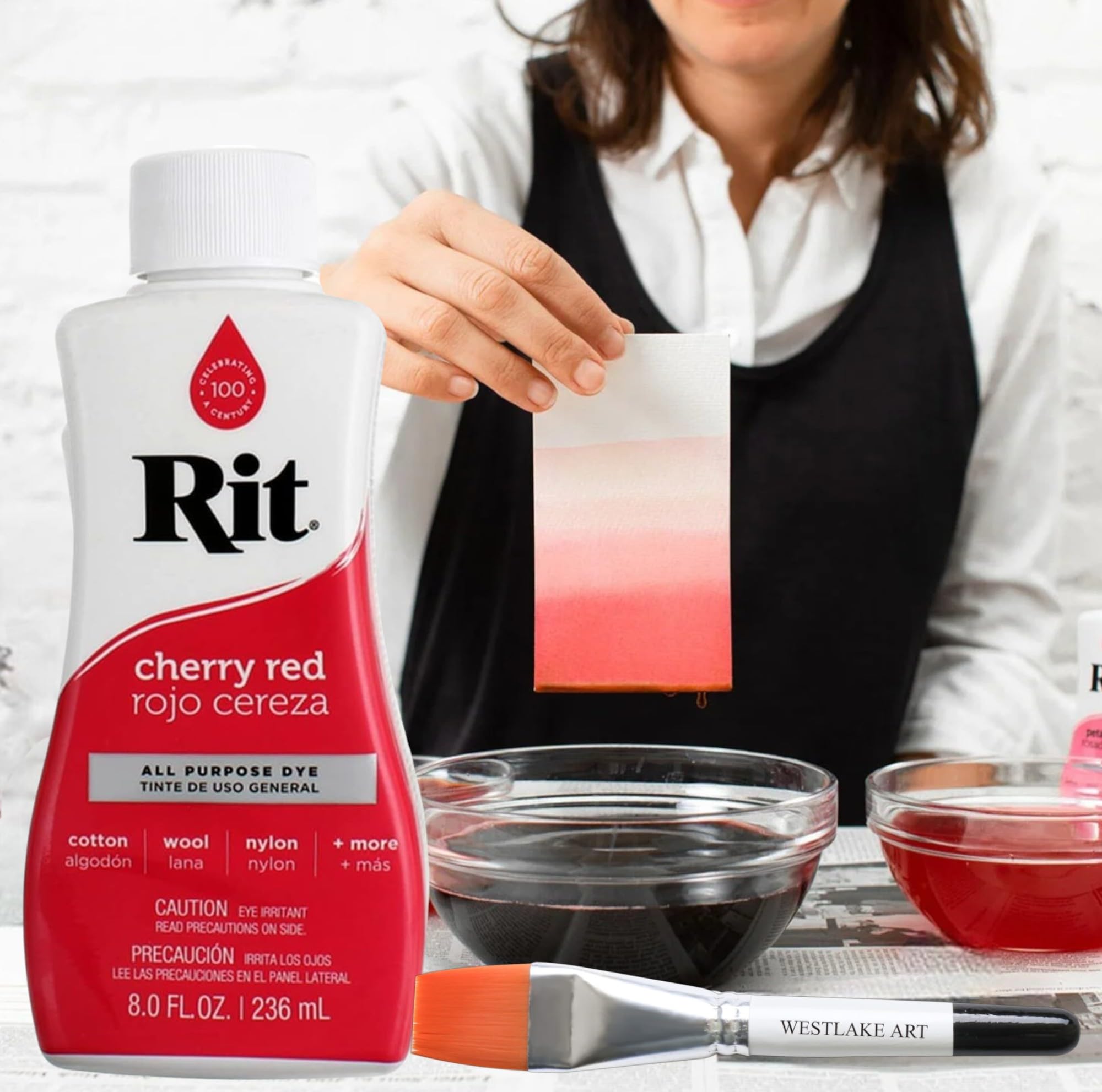 westlake art Red Dye, 8 oz Vibrant Cherry Red Fabric Dye with Watercolor Paint Brush, All Purpose Red Clothing Dye, Easy Application, Revive Garments & Home Decor, Long-Lasting Color (Pack of 3) - Image 2