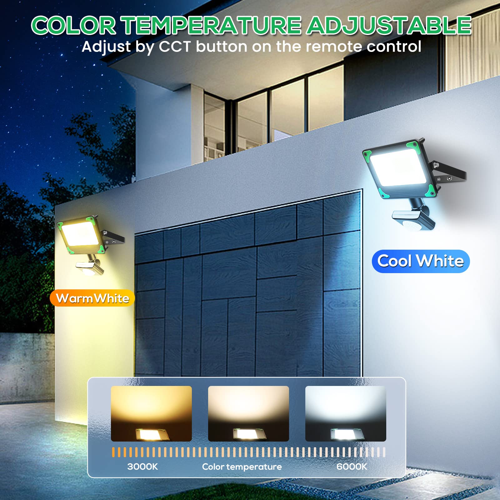 Faretto LED Esterno ALUSSO 30W Con Sensore Di Movimento E Telecomando - 2400 Lumen, IP65, Temperatura Colore Regolabile 3000K-6500K, Nero - 3