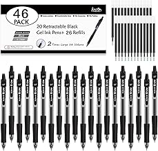 Lineon Black Gel Pen Set, 46 Pack (20 Gel Pens with 26 Refills) 0.7mm Retractable Medium Point Black Pens Smooth Writing with Comfortable Grip for Office School