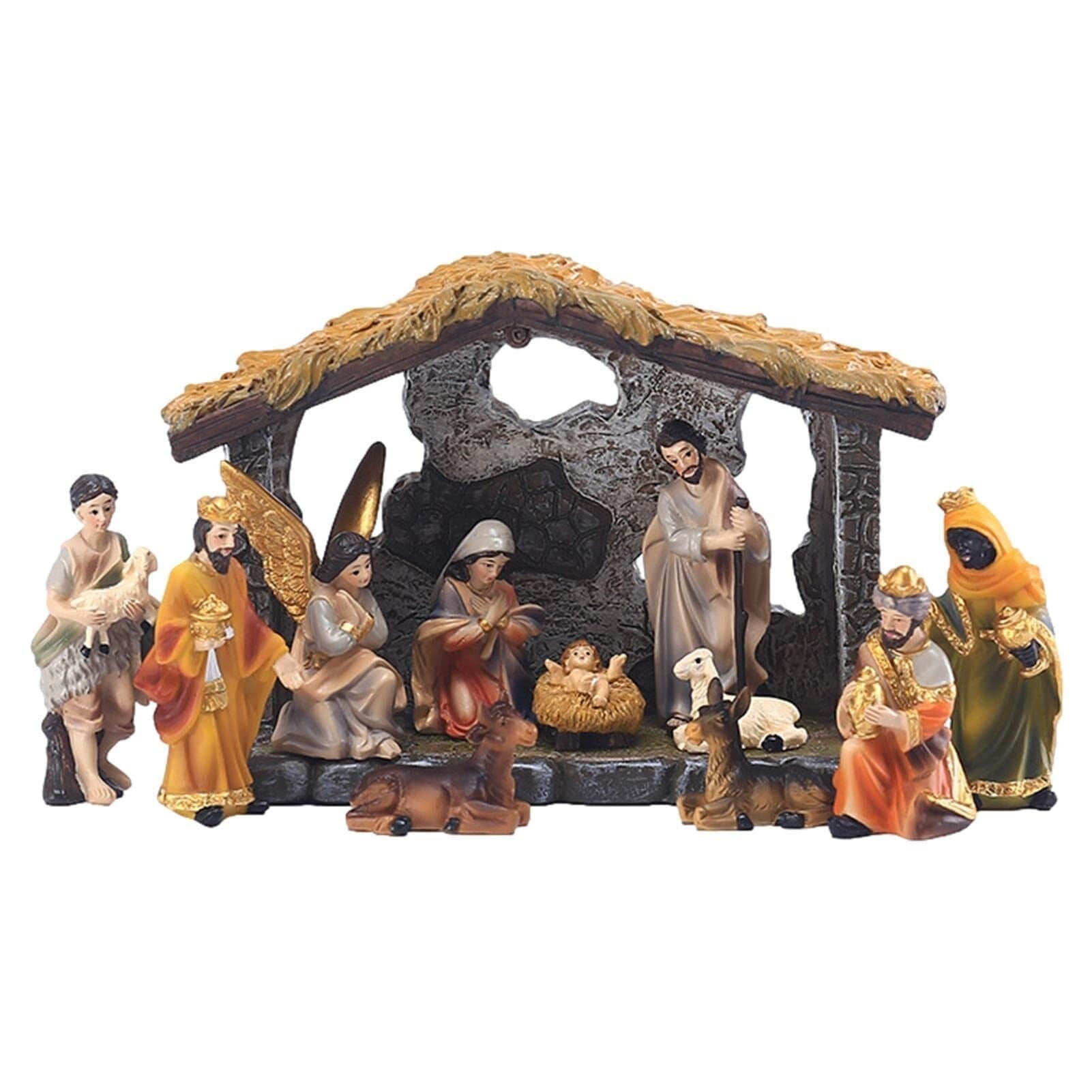 Weihnachtskrippen-Set Szenenornamente Weihnachtskrippen-Krippenset Weihnachtskrippen-Set Krippenszene Heilige Familie Kunsthandwerk Statue Dekoration Zuhause Wohnzimmer Kirche