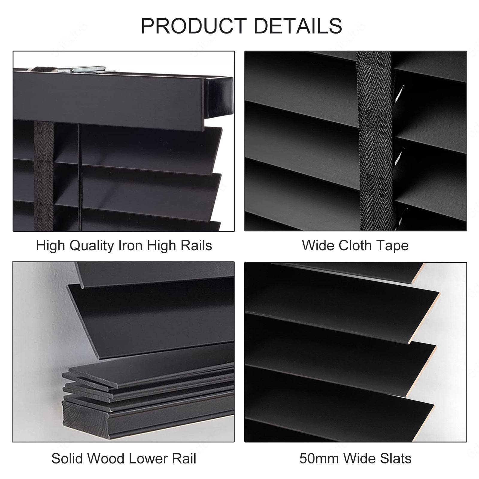 Jolan Venetian Blinds 50cm 60cm 90cm 110cm 115cm 120cm Wide,Wooden Blinds 50mm Slats,Horizontal Venetian Blinds,Windows Treatment Shutters,Blackout/Heat Insulation Curtains,W×H-65x130cm/25.6x51in