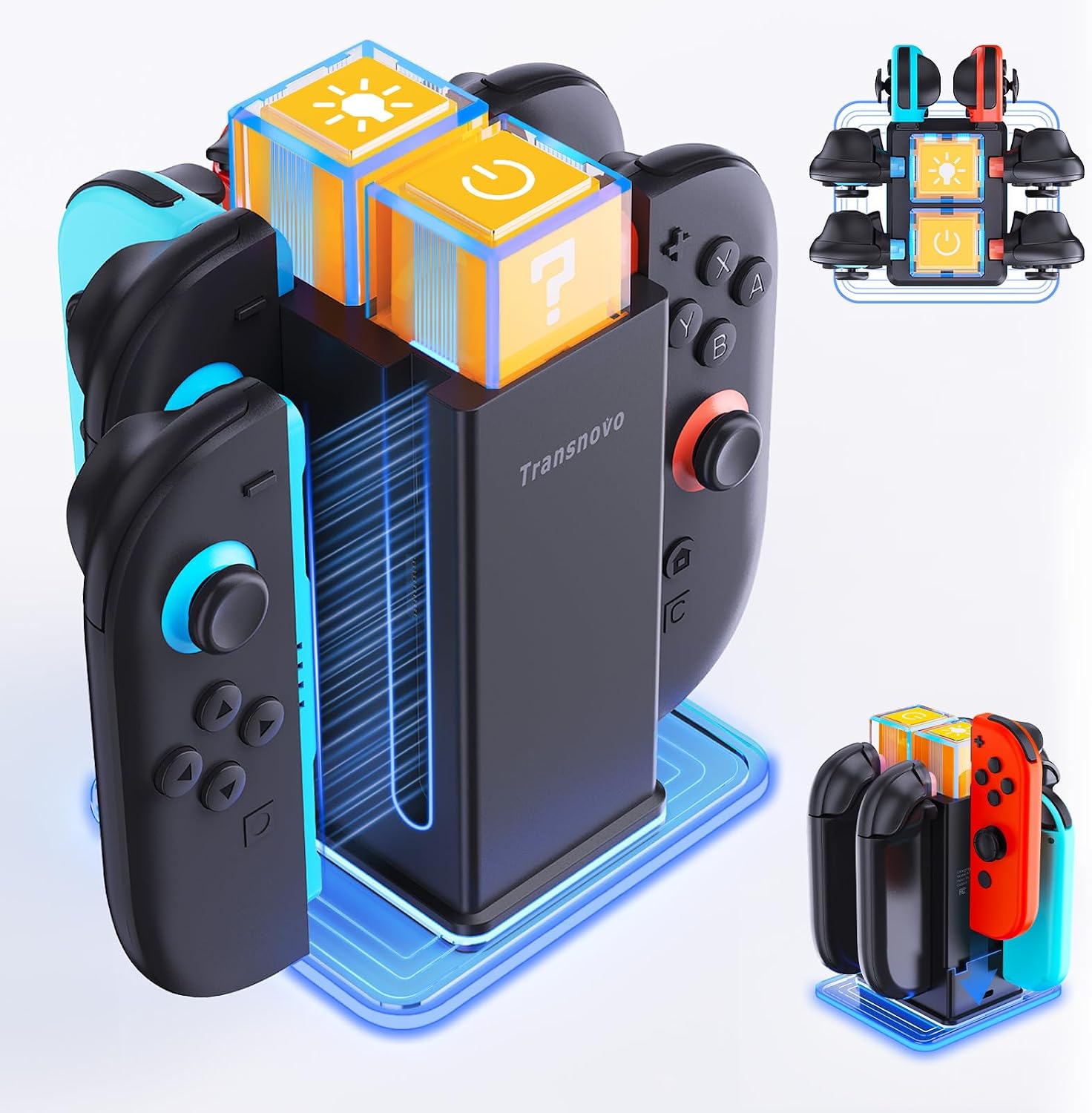 6-in-1 Charging Station for Nintendo Switch 2/Switch/OLED Switch 2 Controller Charging Station with Magnetic & Slot Dual Charging System 9 RGB Light Modes & 4 Brightness Levels Charger Accessories