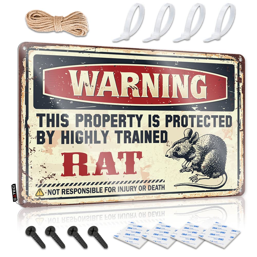 HELIOFORGE Tin Funny Vintage Sign Warning This Property Is Protected By A Highly Trained Rat Sign Funny Wall Signs Outdoor Funny Metal Sign(20X30CM)