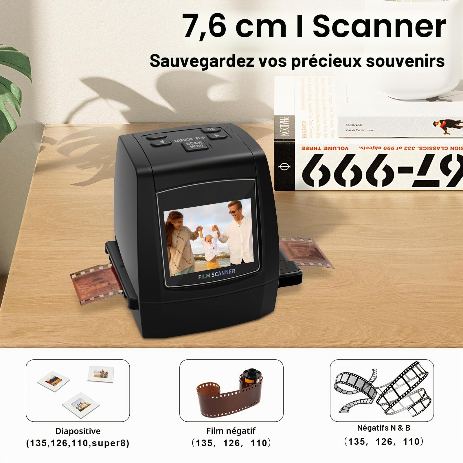 Scanner de Films numériques - Scanner de Diapositives autonomes et de négatifs - Convertit Les négatifs et Les Diapositives de 35 mm, 126, 110, Super 8 et 8 mm en Images JPEG - Écran LCD 2,4"