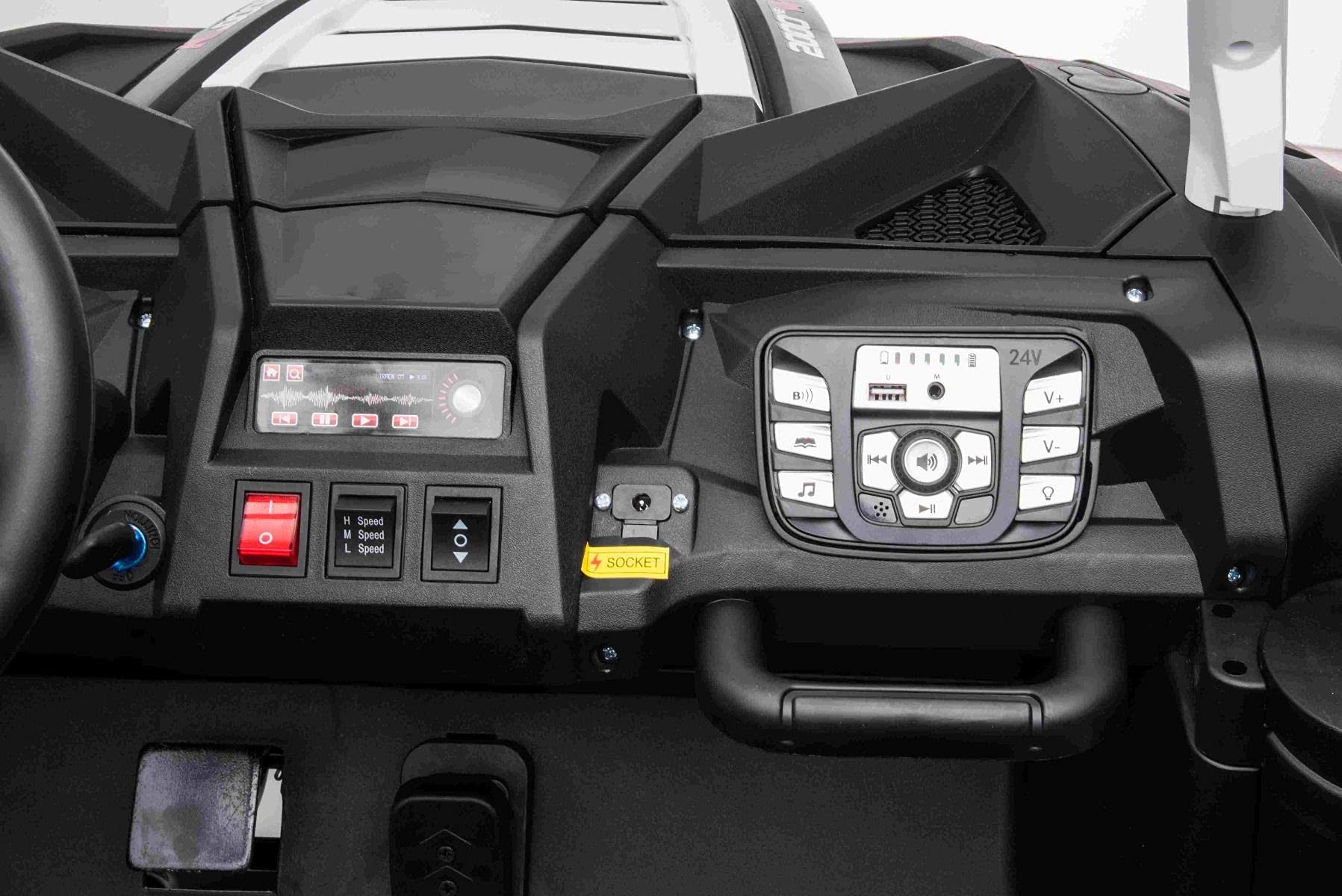 UTV XXL elektryczny samochód na pedały, 24 V, różowy, dwumiejscowy, silnik z mechanizmem różnicowym, nadmuchiwane gumowe koła, wiszące tylne osie, hamulec tarczowy, tapicerowane siedzisko, regulowana
