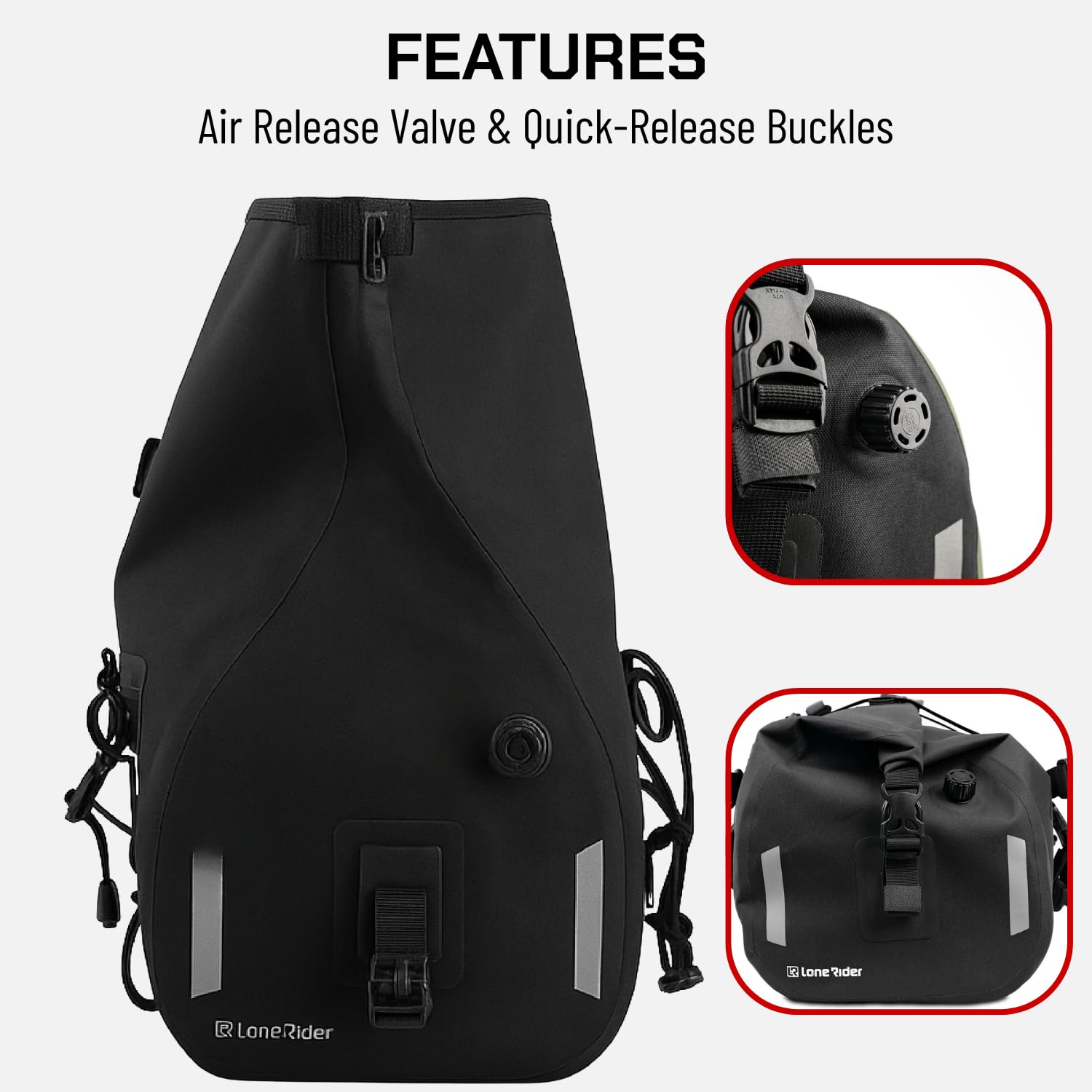Lone Rider Borsone Impermeabile 50 L per Moto, Antipolvere e Arrotolabile, per Campeggio e Kayak, TPU 600D con Cuciture Saldate, Valvola dell'Aria, Pannelli MOLLE e Cinghie a Sgancio Rapido