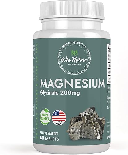 Glicinato de magnesio 200 mg  Sin gluten  Sin OMG  60 tablas por Via Natura Organics
