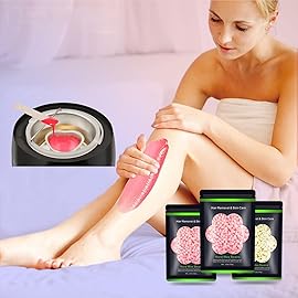Wax Beads for Hair Removal 10.5oz (300g), Auperwel Hard Wax Beads Beans for Sensitive Skin Brazilian Waxing, Face, Bikini, Eyebrow, Legs, Painless for Women Men, 3 packs Kit with 10 Sticks
