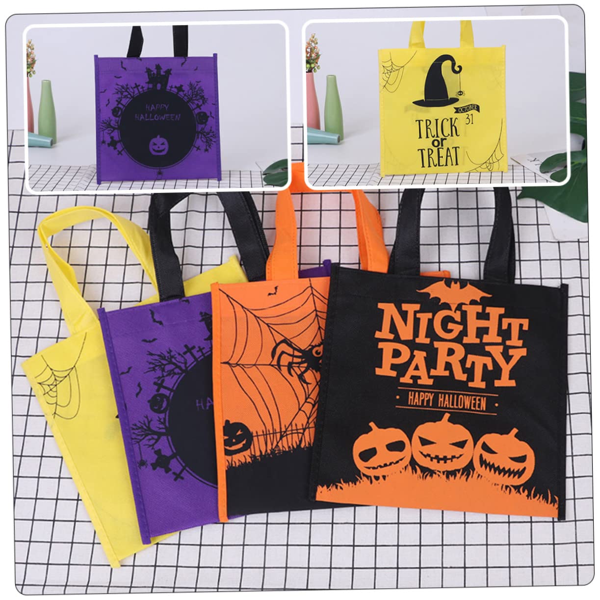 Ranfashiong 12 Halloween-Taschen Mit Griff | 20x20x15 Cm, Vliesstoff, Wasserdicht, Mit 6 Verschiedenen Grusel-Motiven Für Süßes Oder Saures