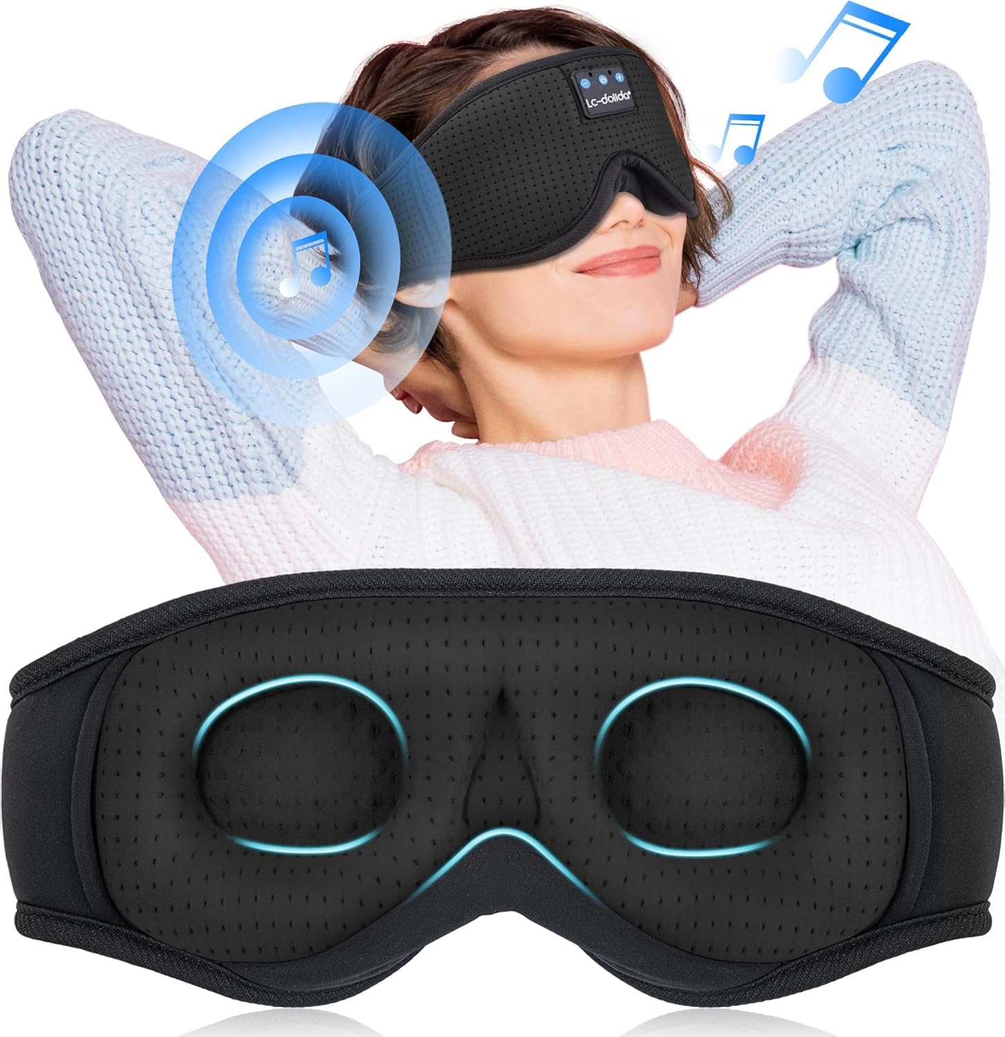 LC-dolida Sleep Mask Bluetooth Headphones Weighted Sleeping Mask 3D Eye Mask Pressure Relief Night Sleep Eye Mask Music Sleeping Headphones for Side Sleepers Meditation Gifts for Men Women view 9