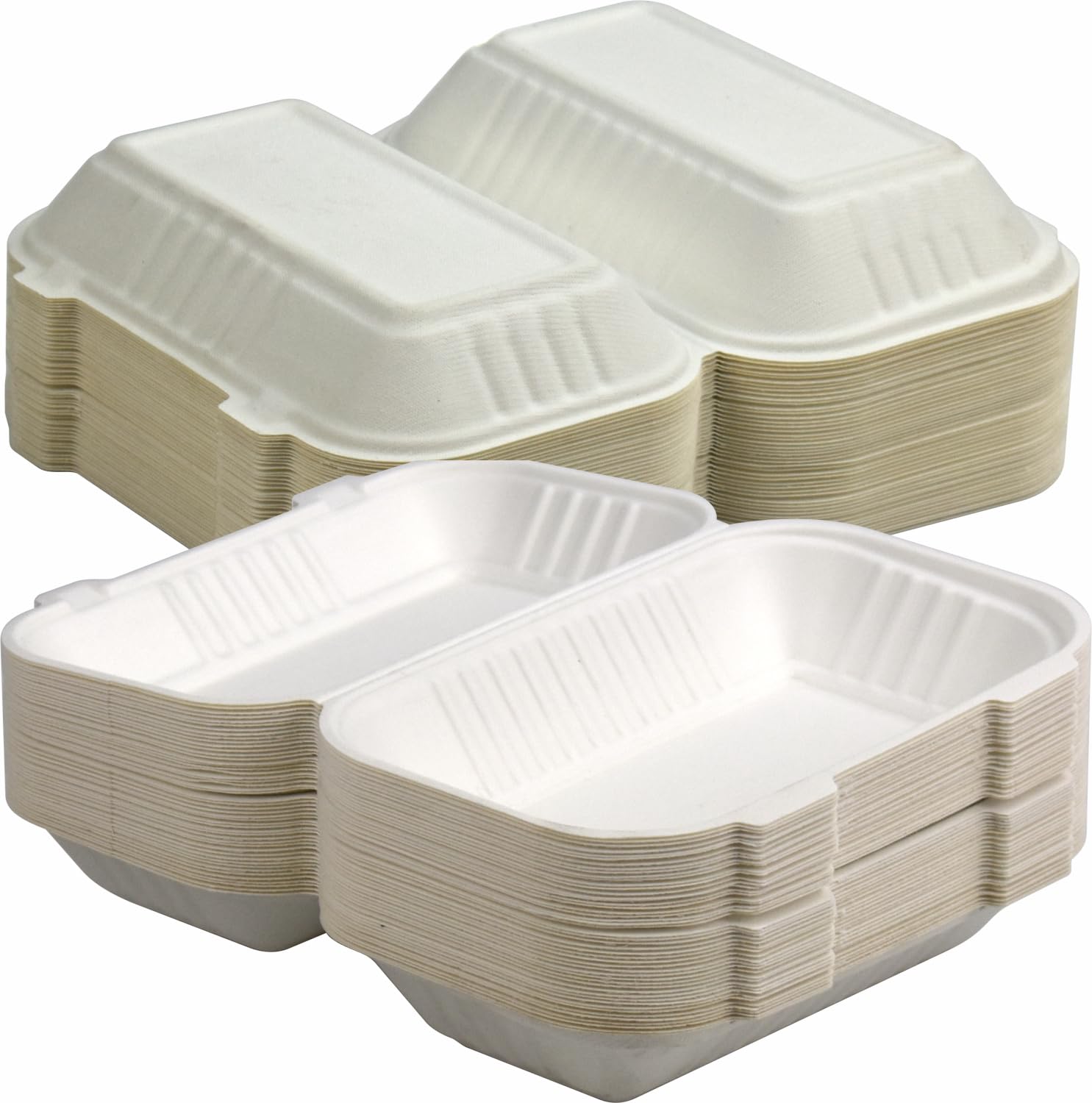 Catergold 100 Hinged Clamshell Takeaway Containers Bagasse Sugarcane Boxes (9 x 6 (23 x 15cm))