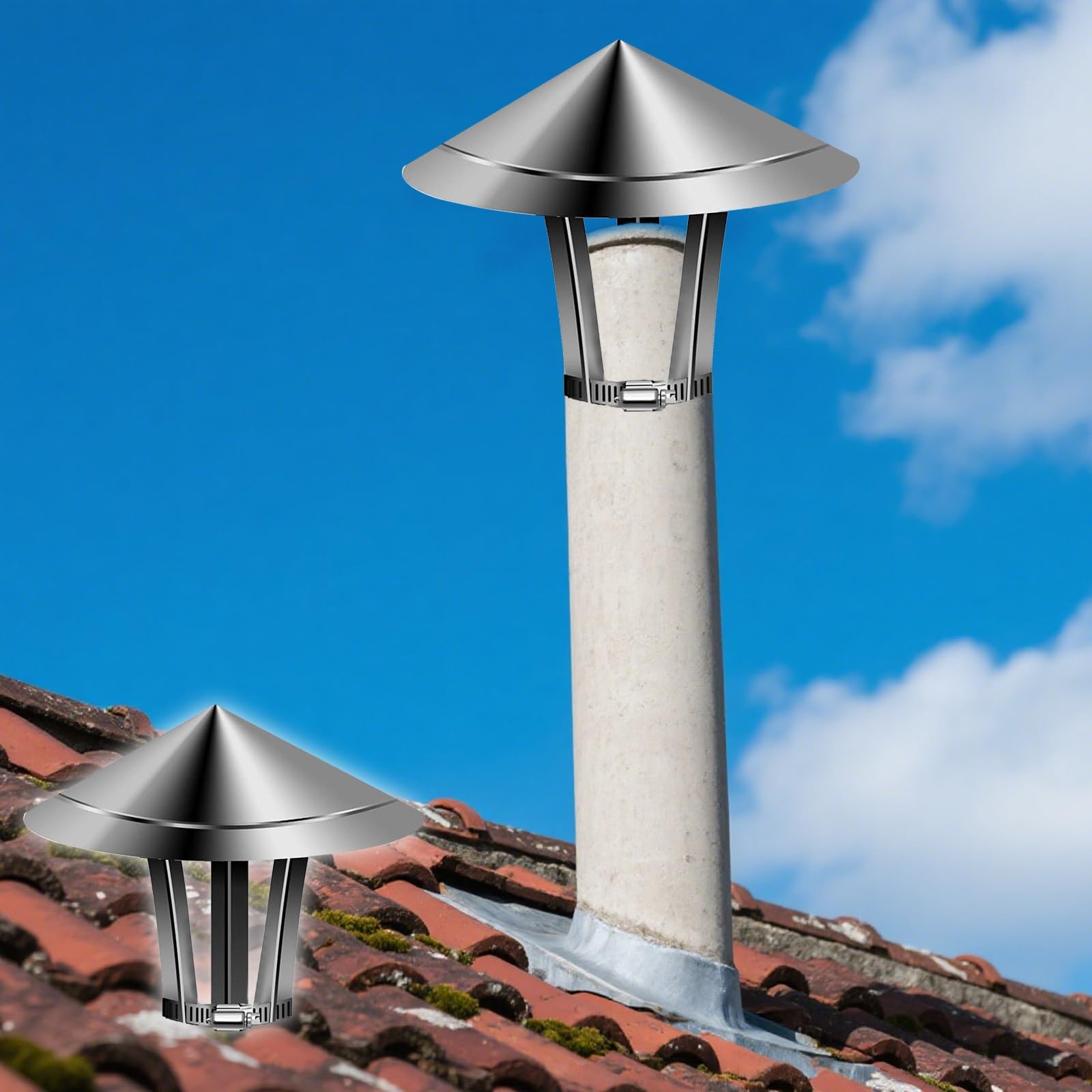YGLSNVKWQ Chimney Cap Round Roof Rain Chimney Cover 304 Stainless Steel Fireplace Exhaust Cap Adjustable Weatherproof(4.72in)