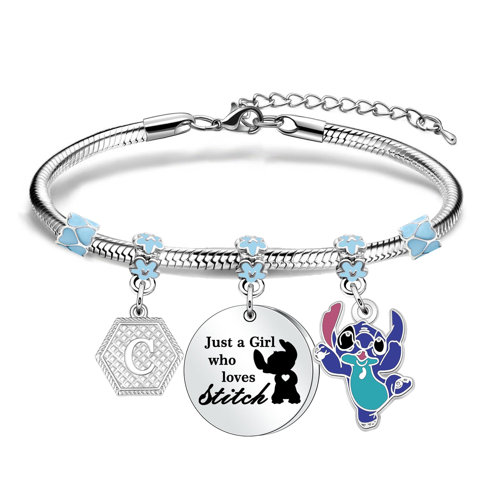 YONGHUI Stitch Letter Bracelet for Women Girls Just A Girl Who Loves Stitch Bangles Gifts for Stitch Lover Daughter Sisters Friends Birthday Christmas