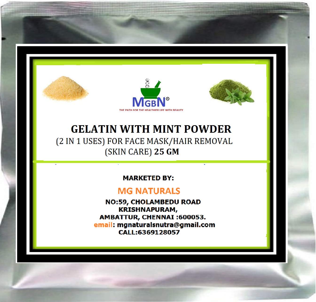 Gelatin With Mint Powder (2 In 1 Uses) For Face Mask/Hair Removal (Skin Care) 25 Gm