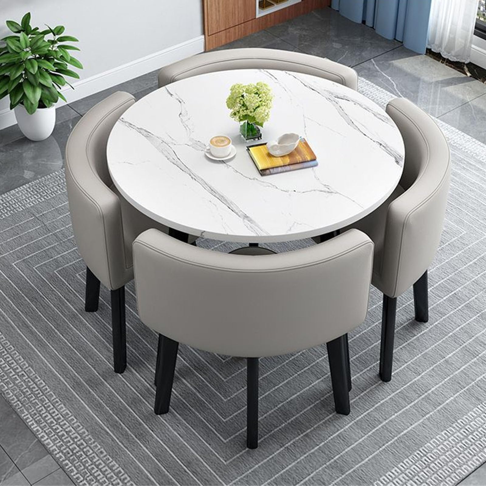 AYCDL Round Office Conference Table Set with 4 Chairs Small Meeting Room Furniture for Office Reception Kitchen Dining Table for Meetings and Negotiation 80,B