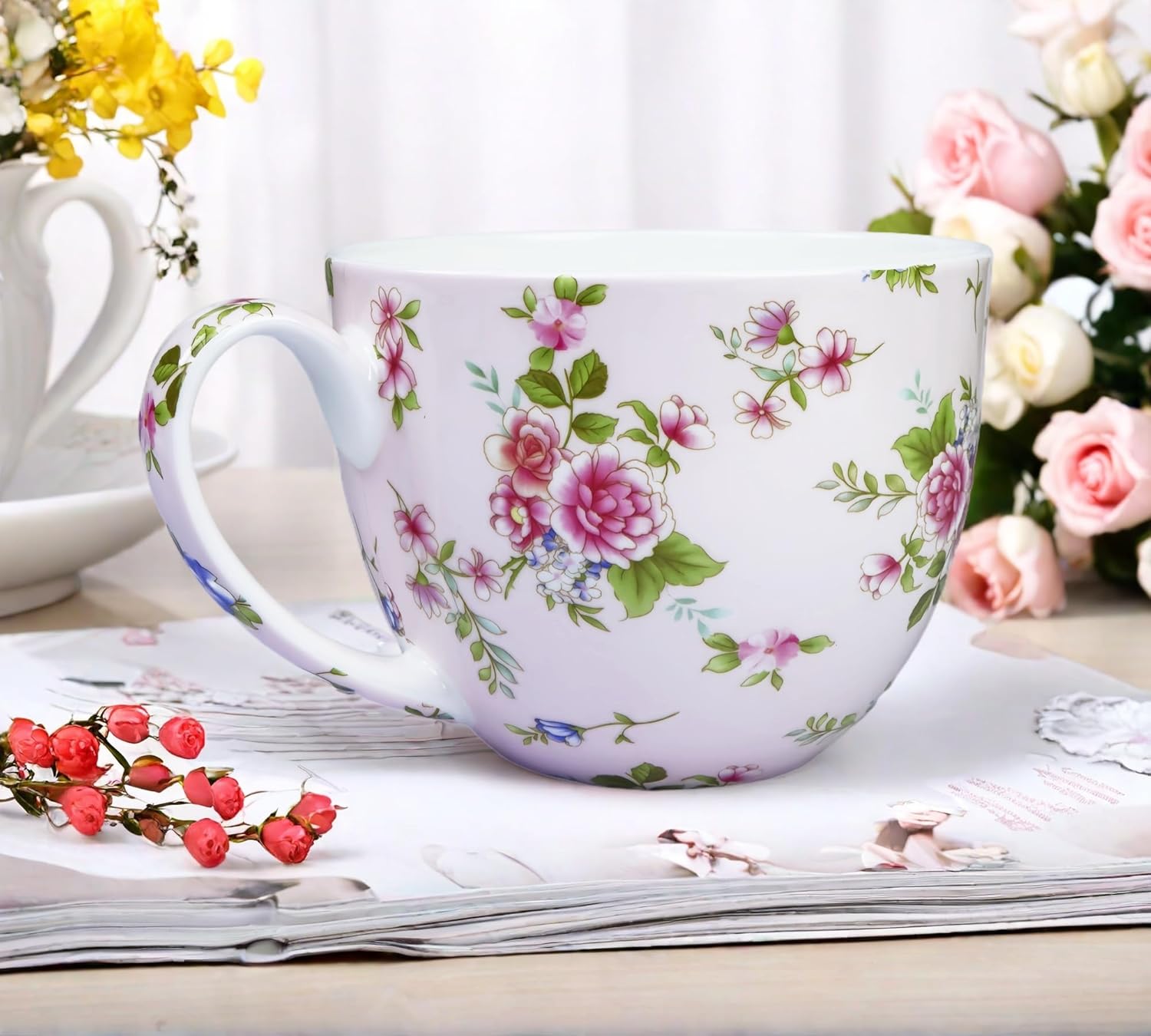 17oz Bone China Floral Mug Bone China Coffee Mugs Bone Teacup Christmas Mugs Birthday Gifts for Women Mom Friends Coworker - Image 4