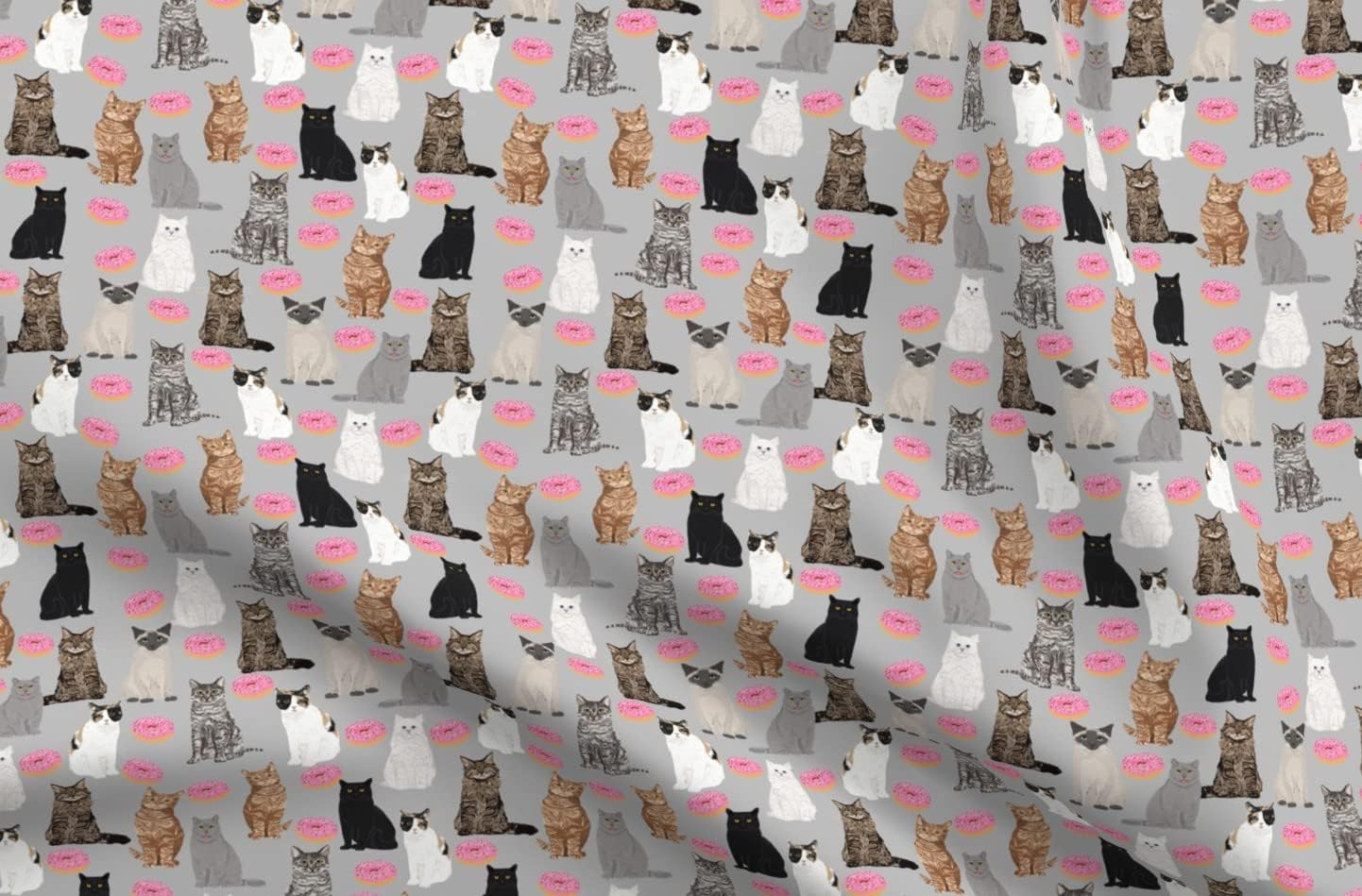 Spoonflower Fabric - Cats Donuts Cat Kitty Kitten Cute Gray Sweet Food Print Printed on Upholstery Velvet Fabric Fat Quarter - Upholstery Home Decor Bottomweight Apparel