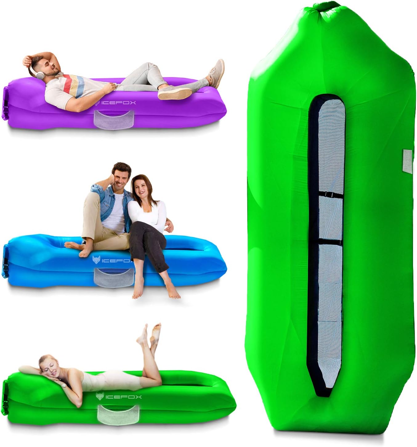 icefox Inflatable Lounger Air Sofa, Inflatable Pool Floats,Water Proof& Anti-Air Leaking Design-Ideal Couch, Cool Inflatable Chair for Hiking Gear, Beach Chair& Music Festivals [2020 Version]