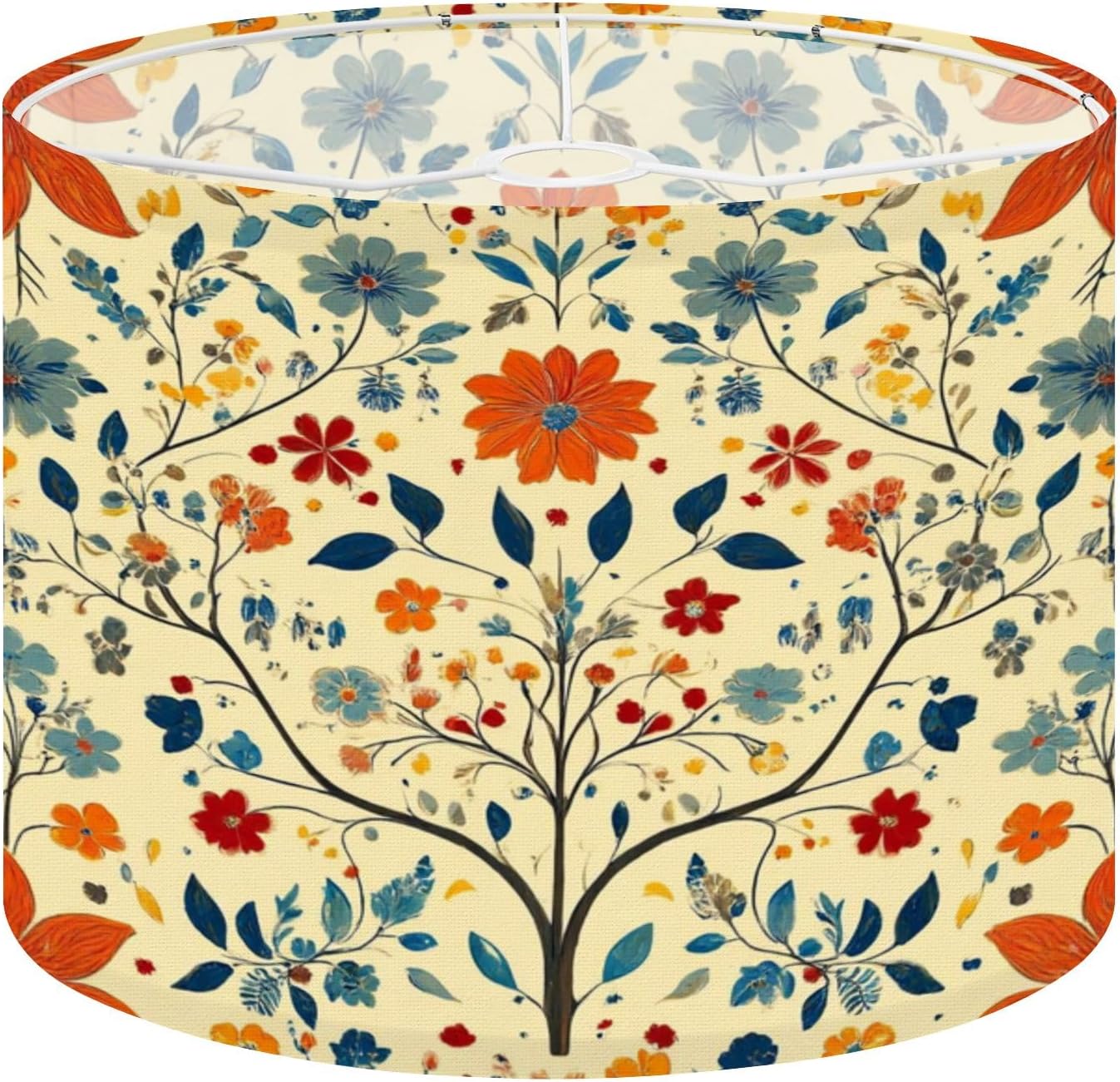 Linen Drum Lamp Shades 1 Pack, 13''Wx10"H, Floral Orange Red Blue Yellow Flowers Beige Replacement Lampshades for Floor Lamps Table Lamps Modern Farmhouse Lampshade Easy Assembly