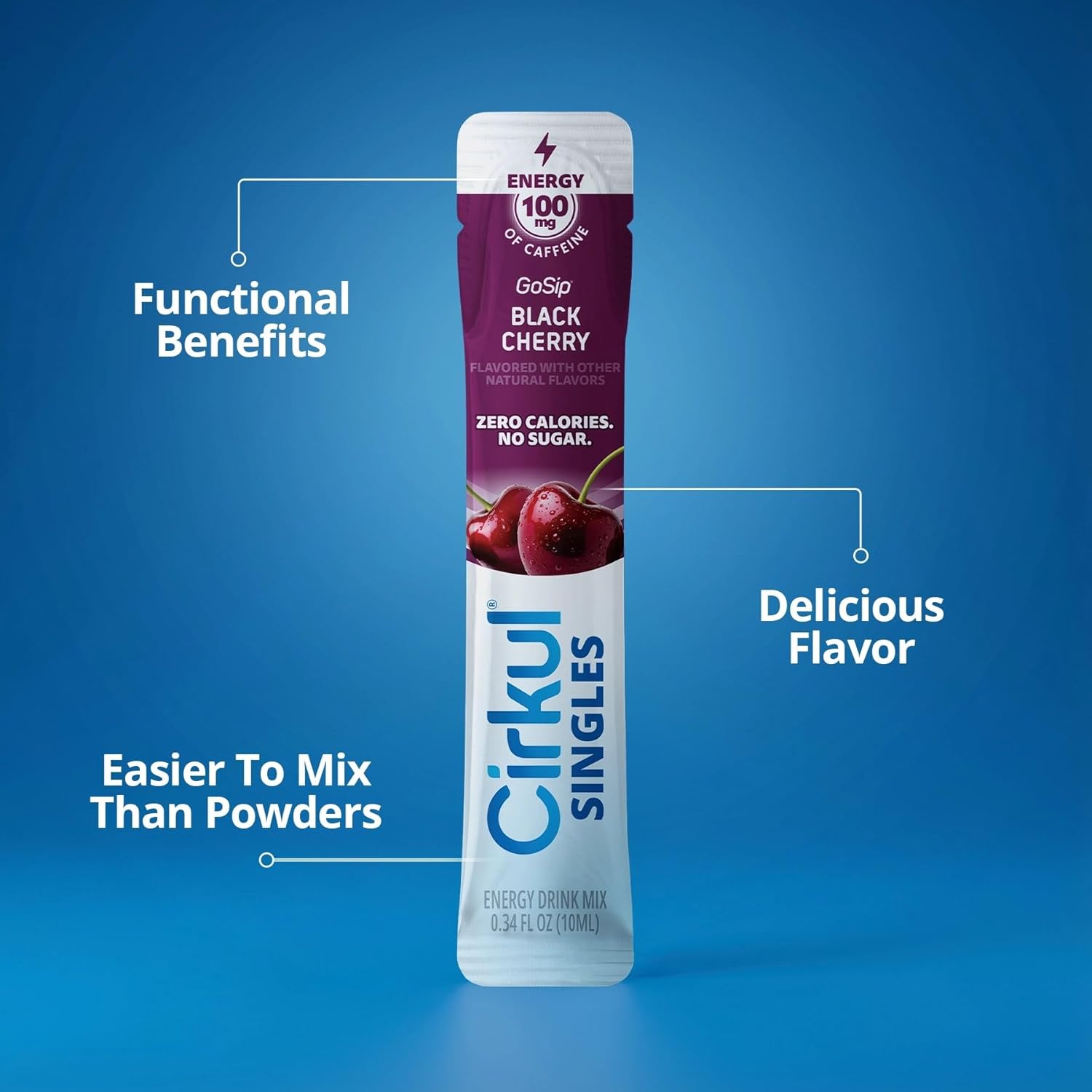 Cirkul GoSip® Energy Drink Mix Clear Liquid Packets (24-Pack) - Blue Raspberry, Black Cherry, Strawberry Watermelon, Grape. No Sugar, Zero Calorie Caffeinated Water Flavoring, No Artificial Colors