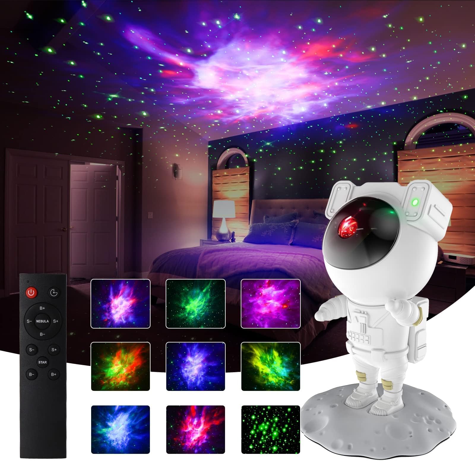 Kids Star Astronaut Projector Galaxy Night Light with Timer, Christmas Astronaut Nebula Space Buddy Galaxy Projector for Bedroom,Ceiling, Decor Planetarium Ambiance, 360° Adjustable Starry Sky