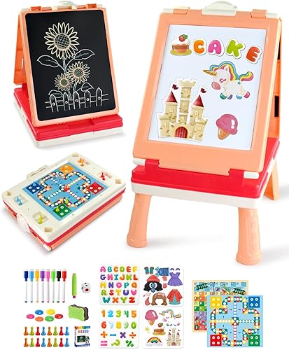 Miniatura 1 de Caballete de mesa para niños, caballete de arte plegable para niños, caballete de doble cara para niños con pizarra y pizarra magnética de borrado