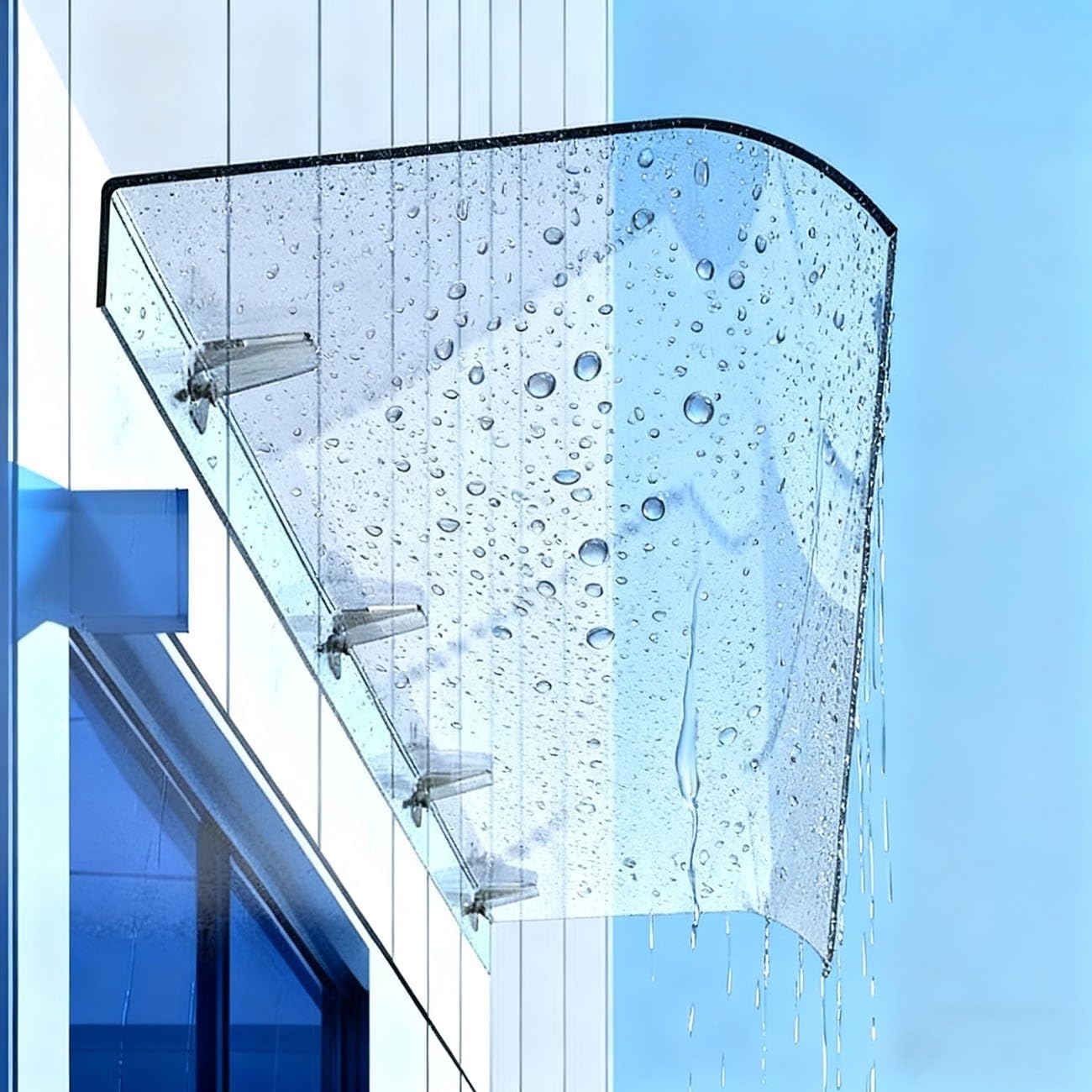 Przezroczysta osłona przeciwdeszczowa na drzwi wejściowe, balkon i do ogrodu – 218,4 cm do 279,4 cm, osłona z poliwęglanu, ochrona przed promieniowaniem UV, niewidoczna konstrukcja, wodoszczelna