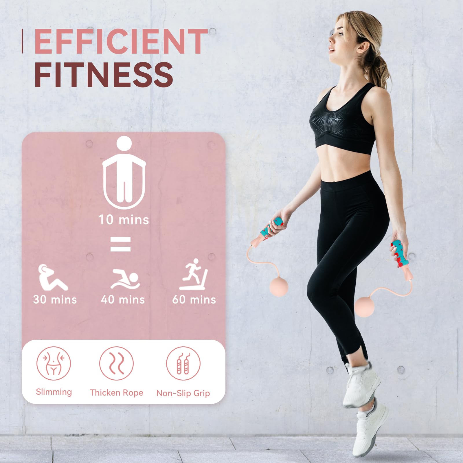 Kabelloses Springseil für Fitness mit Indoor-Springseil für Herren, Damen, Kinder, Hochgeschwindigkeitsseil für engen Raum, gewichtetes Springseil für Gewichtsverlust und allgemeine Workouts